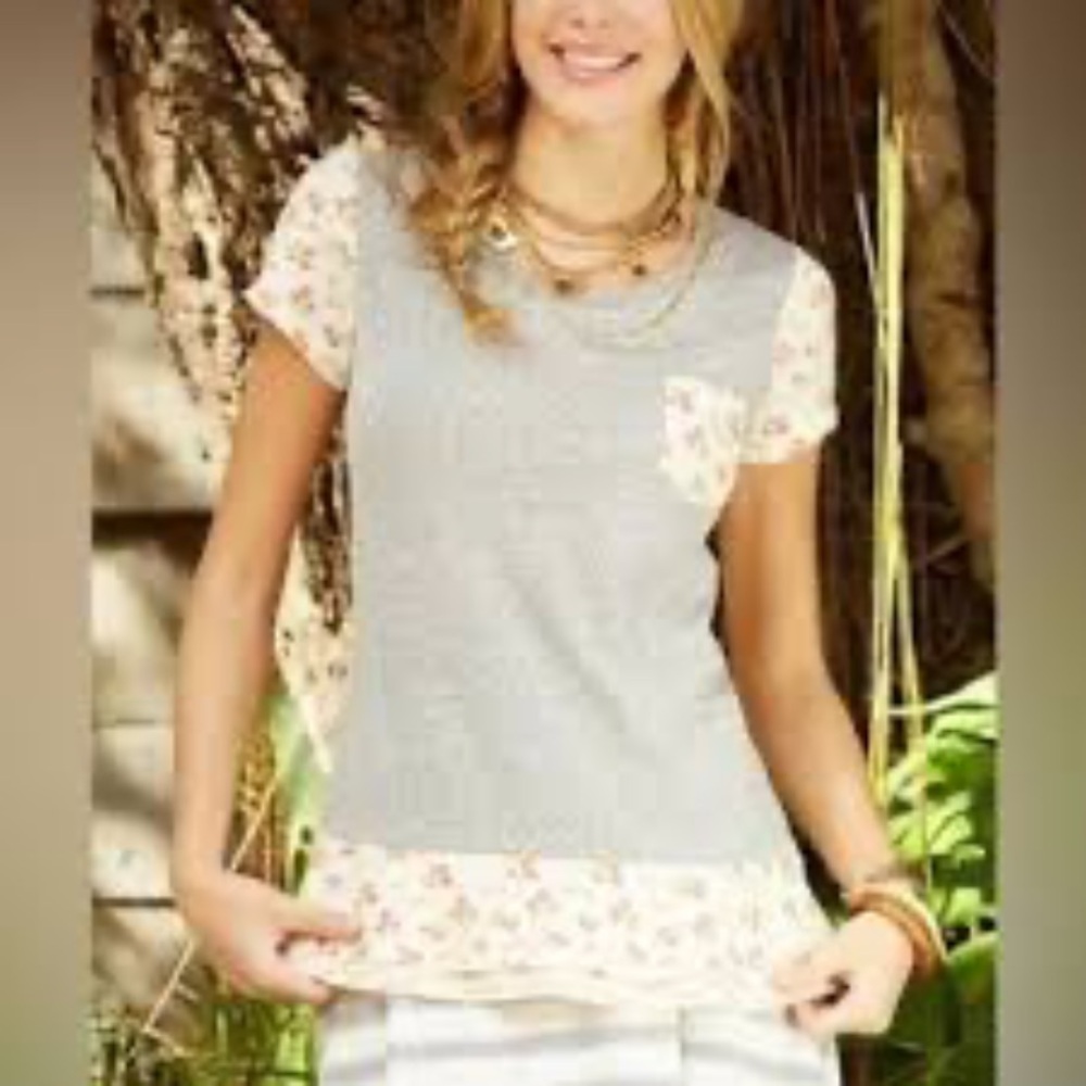 Matilda Jane Color Block-Striped Tee/Top - Gray/Yellow - Size Medium